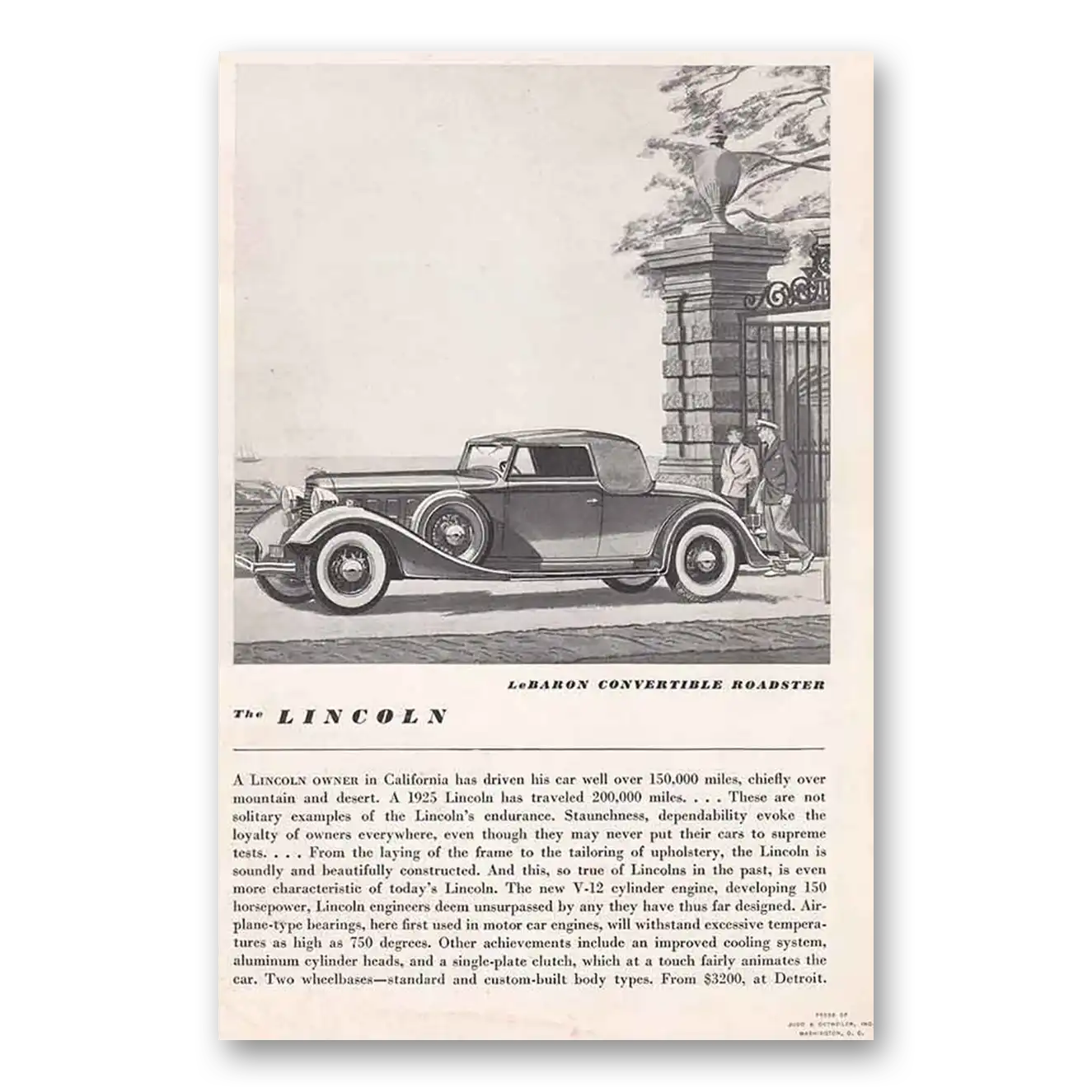 1934 Lincoln LeBaron Convertible Roadster Print Ad | Lincoln Owner