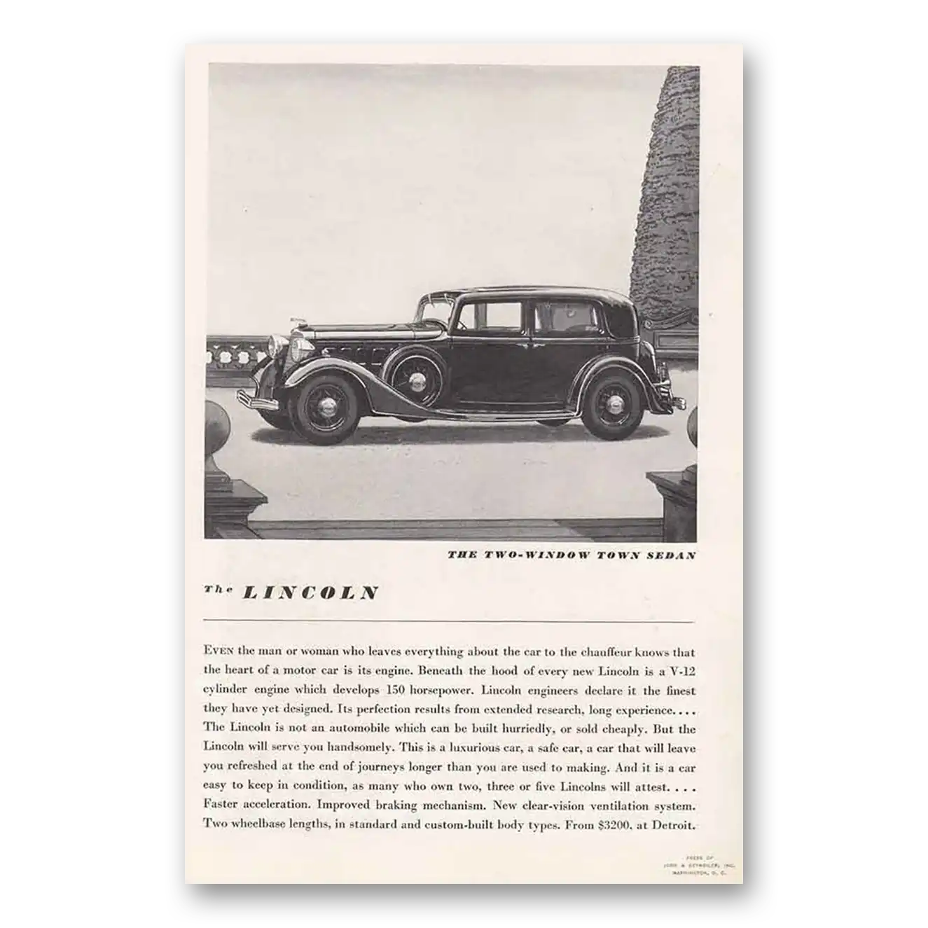 1934 Lincoln Town Sedan Print Ad | Early Morning