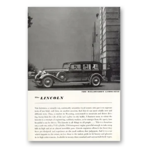 1934 Lincoln Willoughby Limousine Print Ad | Versatile Car