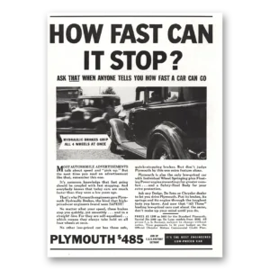 1934 Plymouth Six Print Ad | Can Stop