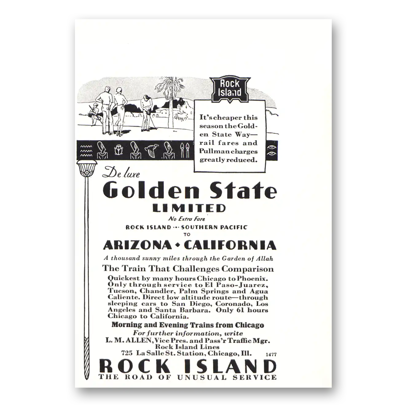 1934 Rock Island Lines Print Ad | Golden State