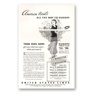 1934 United States Lines Print Ad | Treats All Way
