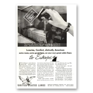 1934 United States Lines Print Ad | Luxuries Comfort