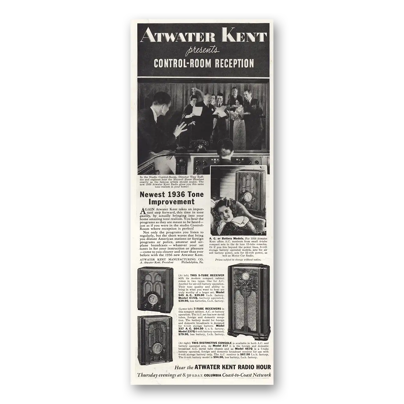 1935 Atwater Kent Radio Print Ad | Control Room