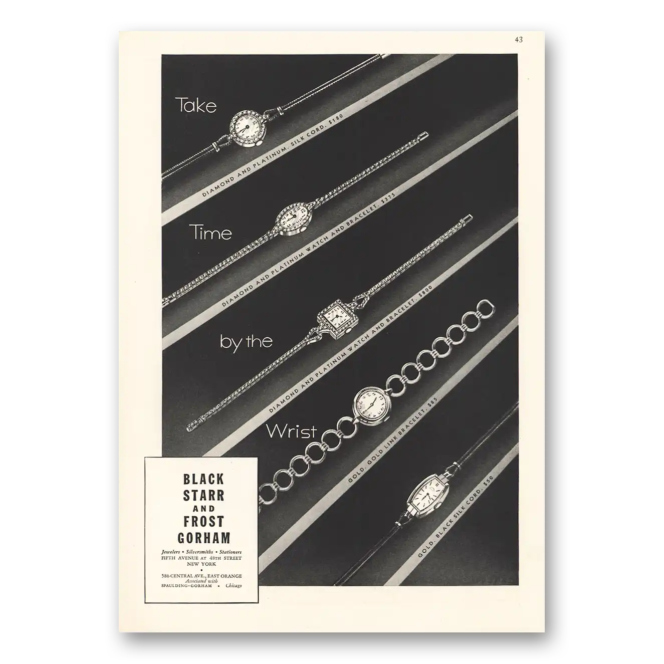 1935 Black Starr Frost Gorham Print Ad | Take Time