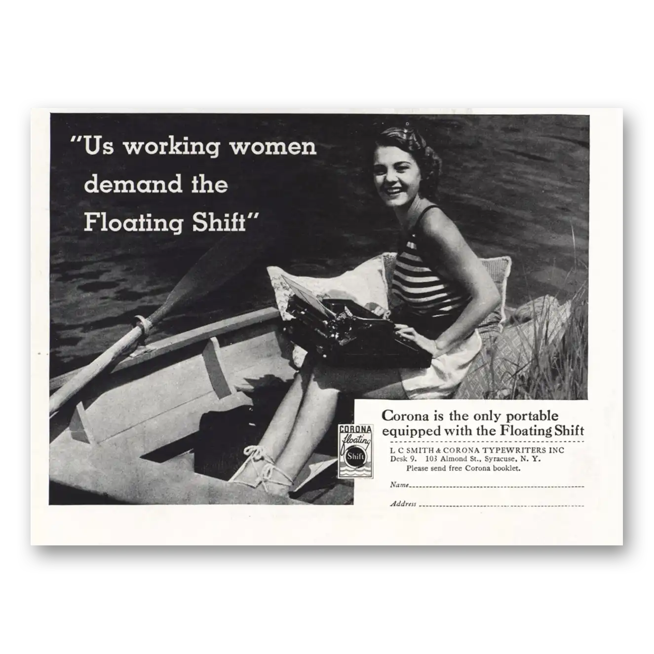 1935 Corona Typewriter Print Ad | Working Women