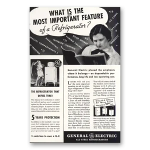 1935 General Electric Refrigerator Print Ad | Ge Most Important