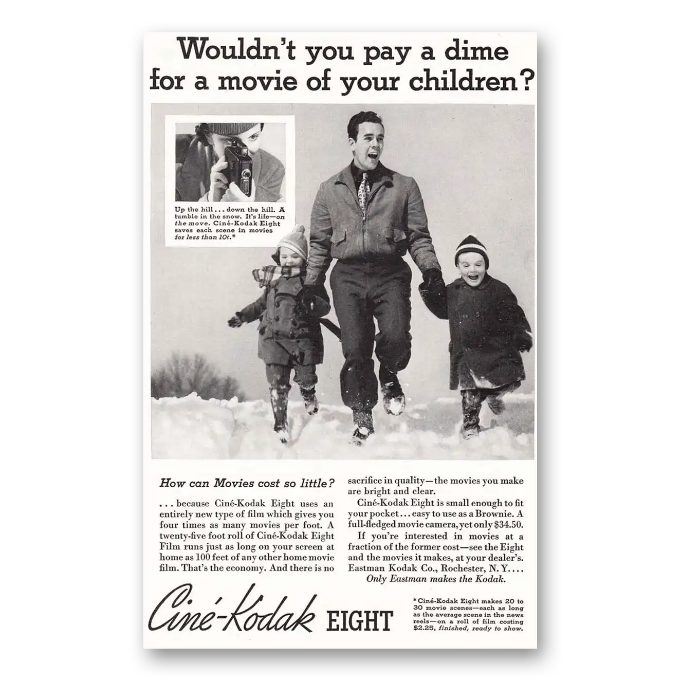 1935 Cine Kodak Eight Camera Print Ad | Up Hill