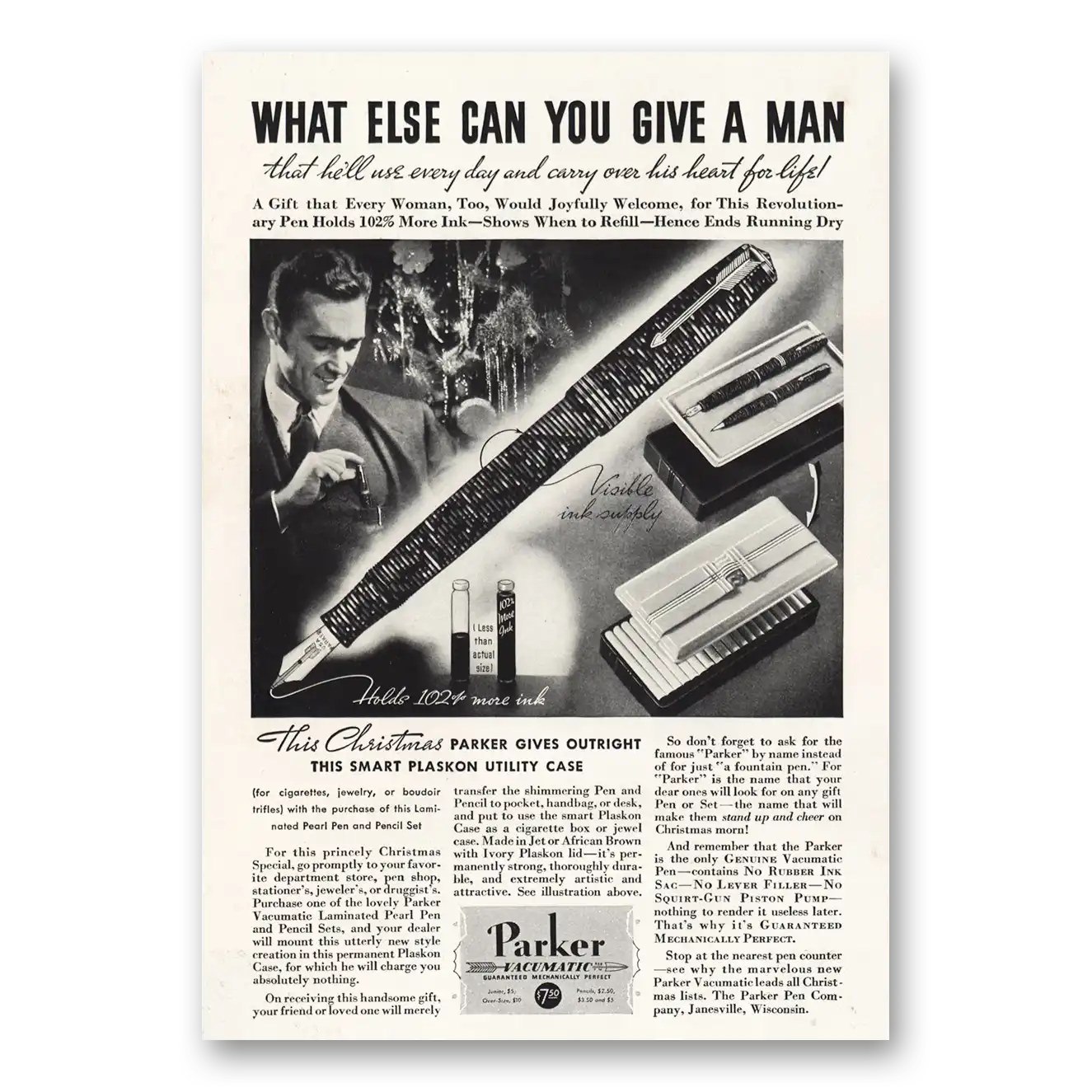 1935 Parker Vacumatic Pen Print Ad | Give Man