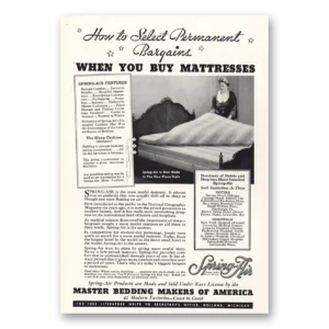 1935 Spring Air Mattress Print Ad | Permanent Bargains