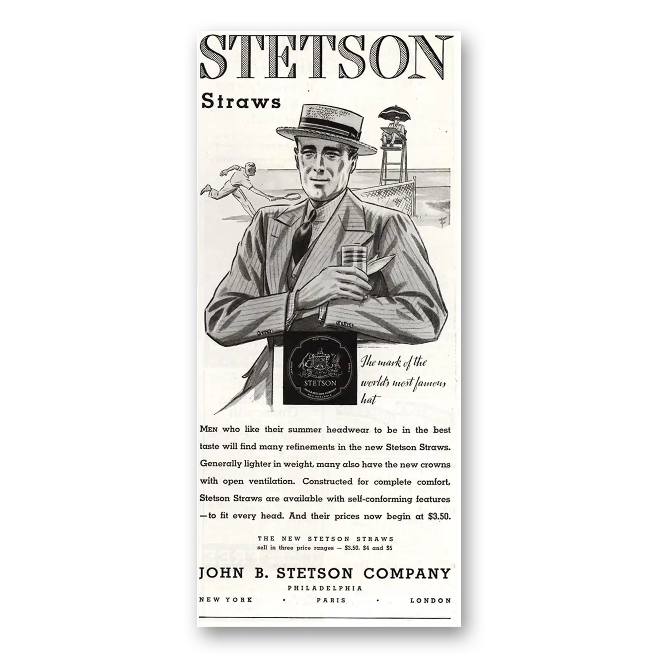 1935 Stetson Straws Print Ad | Headwear