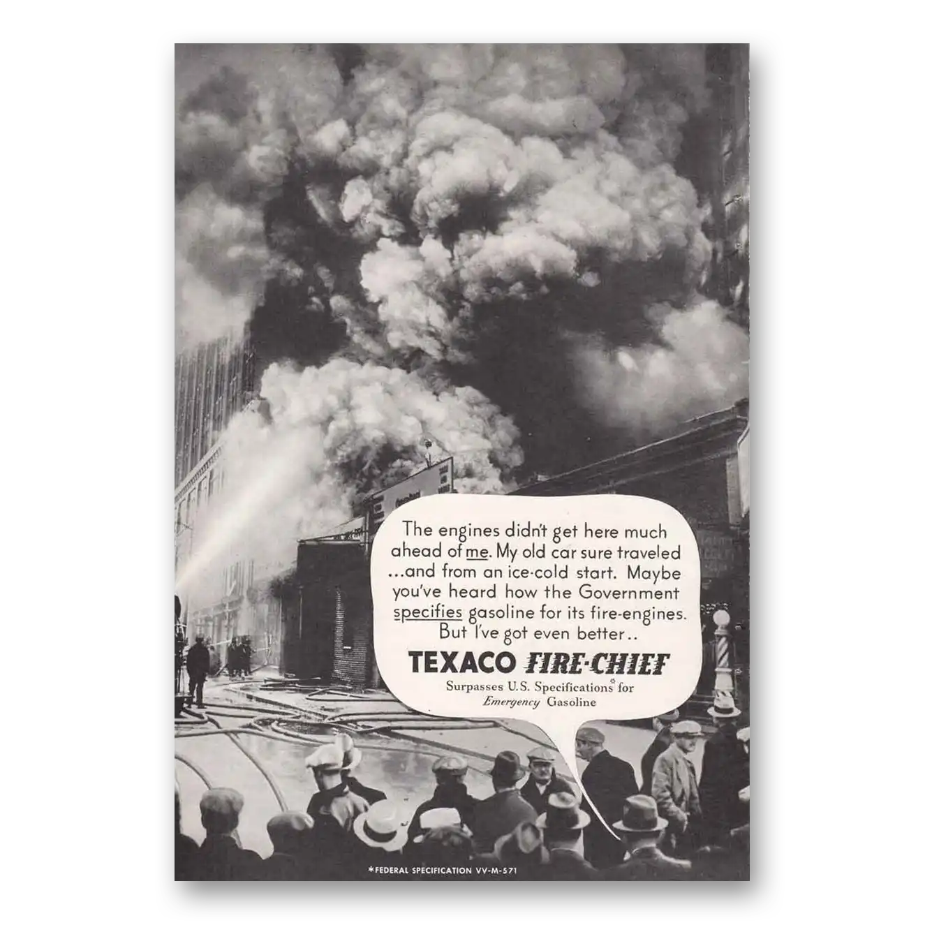 1935 Texaco Fire Chief Gasoline Print Ad | Engines