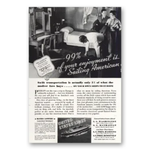 1935 United States Lines Print Ad | Sailing American