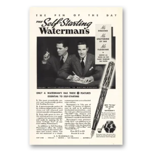 1935 Watermans Pen Print Ad | Self Starting