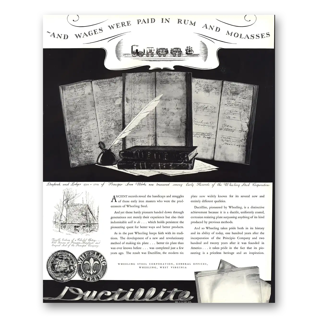 1935 Wheeling Steel Print Ad | Rum Molasses