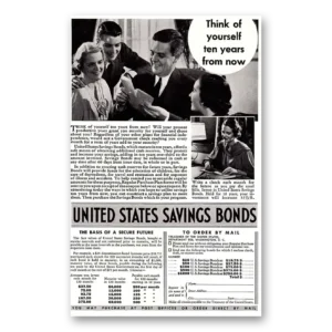 1936 United States Savings Bonds Print Ad | Ten Years