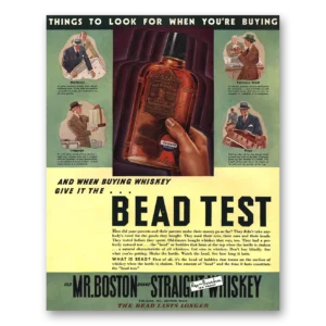 1936 Old Mr Boston Straight Whiskey Print Ad | Bead Test