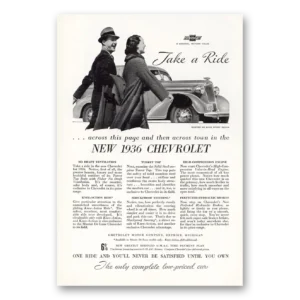 1936 Chevrolet Master De Luxe Print Ad | Take Ride