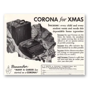 1936 Corona Typewriter Print Ad | Christmas