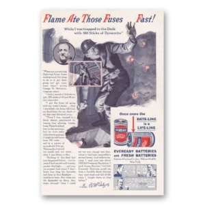 1936 Eveready Batteries Print Ad | Flame Ate