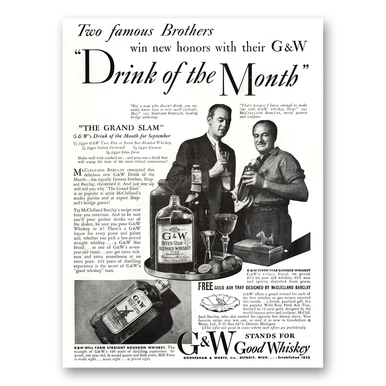 1936 G&W Whiskey Print Ad | Famous Brothers