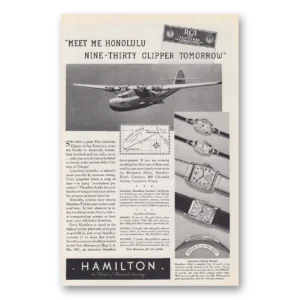 1936 Hamilton Watch Print Ad | Honolulu