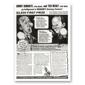 1936 Ingrams Shaving Cream Print Ad | Jimmy Durante