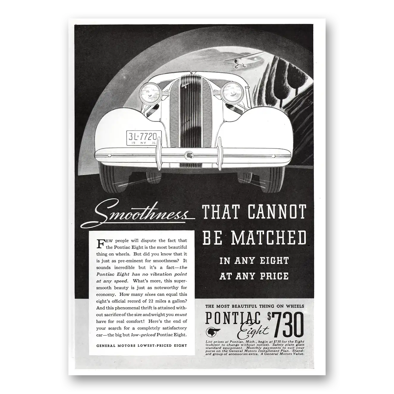 1936 Pontiac Eight Print Ad | Smoothness