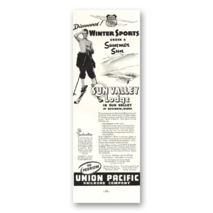1936 Union Pacific Railroad Print Ad | Winter Sports