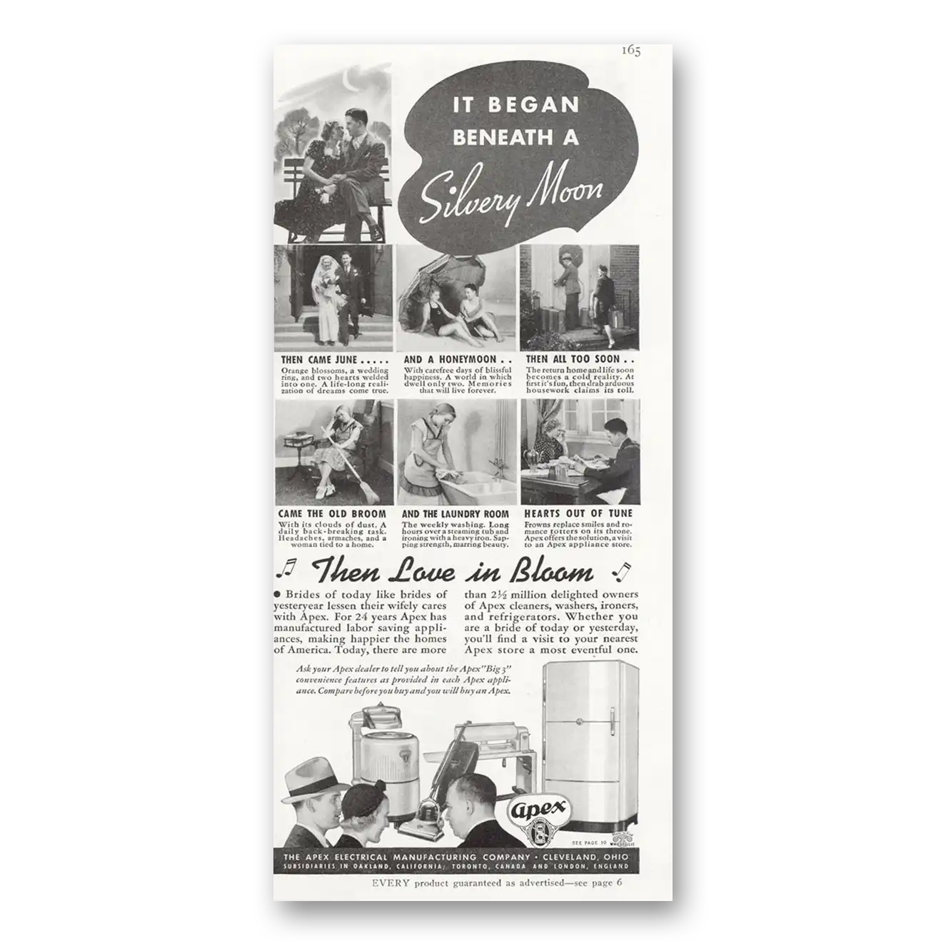 1937 Apex Appliances Print Ad | Silvery Moon