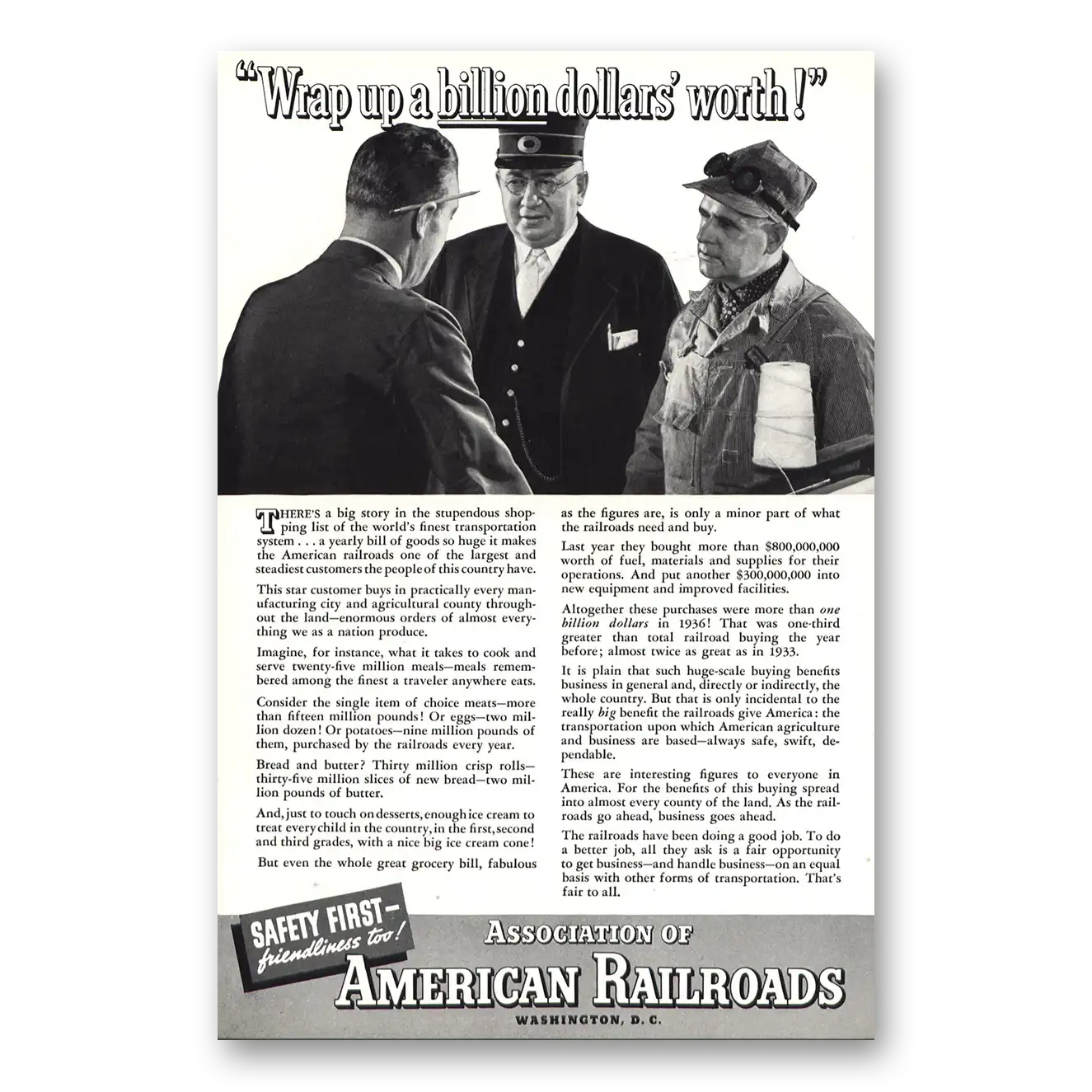 1937 Association of American Railroads Print Ad | Billion Dollars