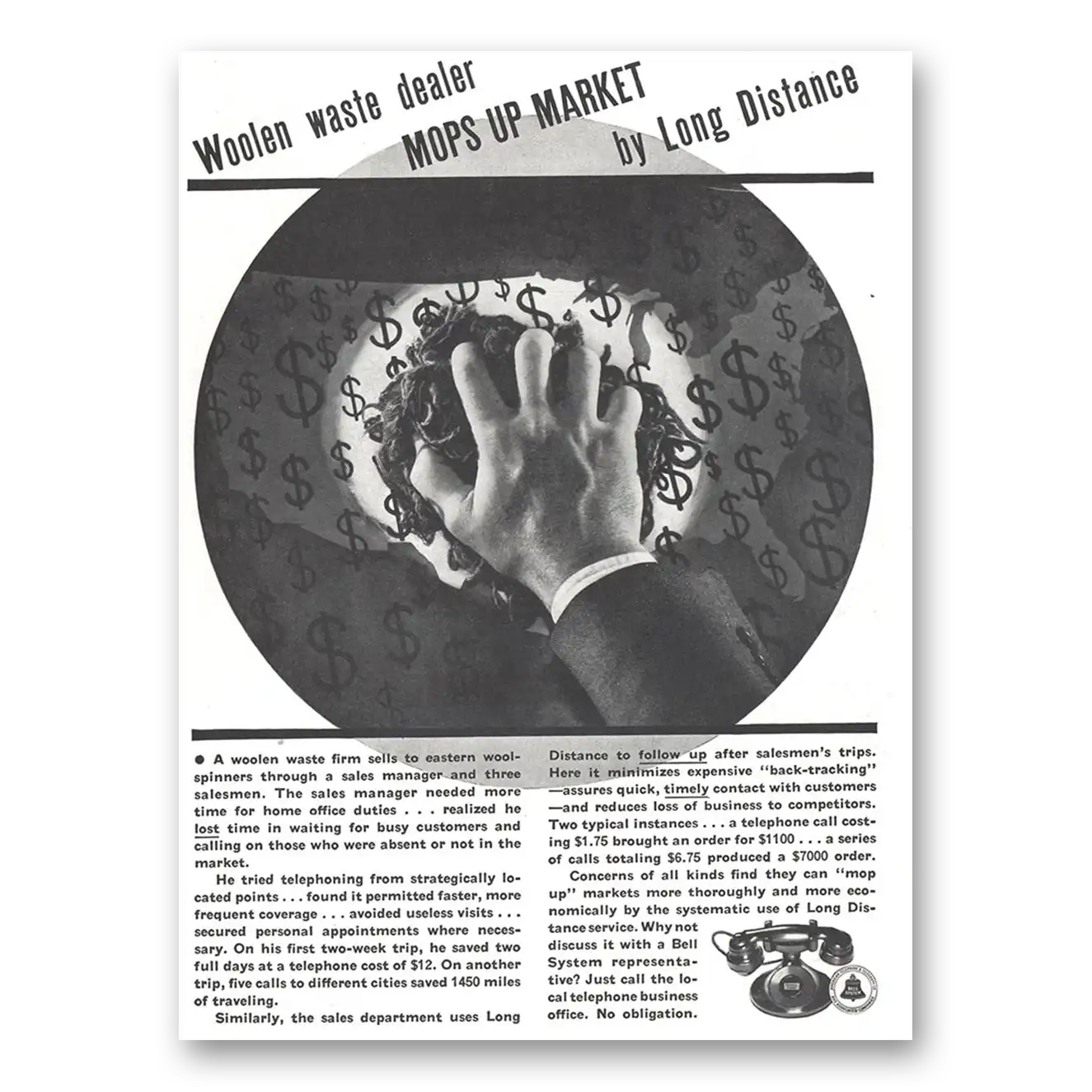 1937 Bell Telephone Print Ad | Woolen Waste