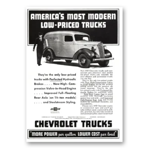 1937 Chevrolet Trucks Print Ad | Hydraulic Brakes