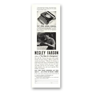 1937 Corona Typewriter Print Ad | Negley Farson