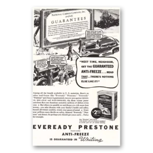 1937 Eveready Prestone Print Ad | Anti Freeze