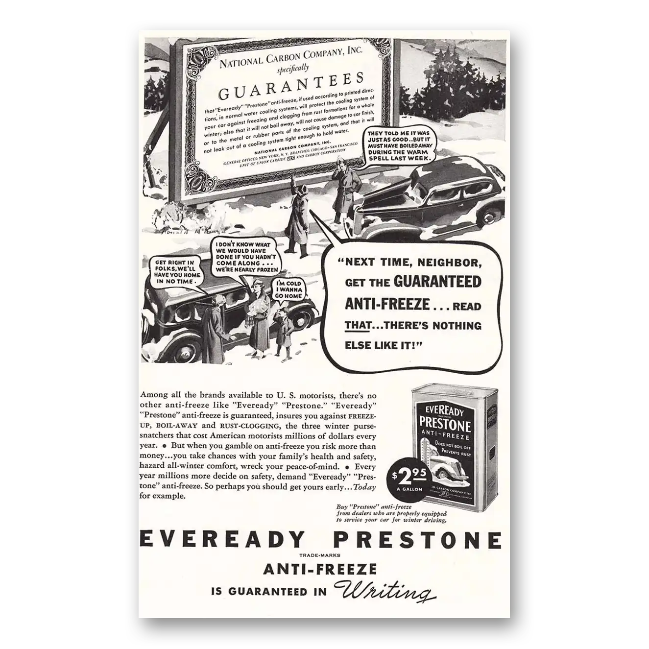 1937 Eveready Prestone Print Ad | Anti Freeze
