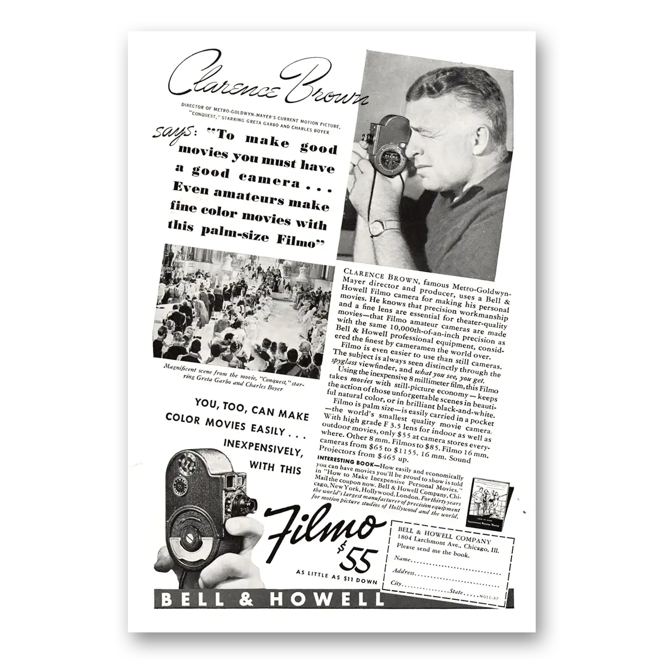 1937 Filmo Camera Print Ad | Clarence Brown