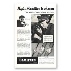 1937 Hamilton Watch Print Ad | Northwest Airlines