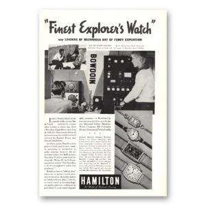 1937 Hamilton Watch Print Ad | Fundy Expedition