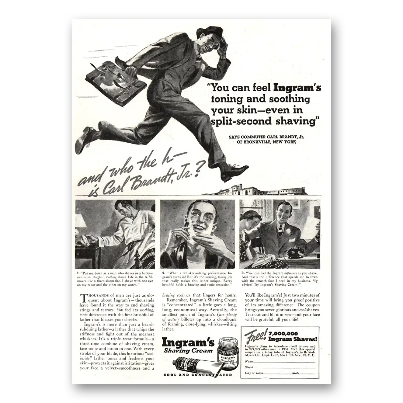 1937 Ingrams Shaving Cream Print Ad | Carl Brandt