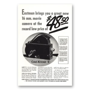 1937 Cine Kodak E Camera Print Ad | Movie Camera