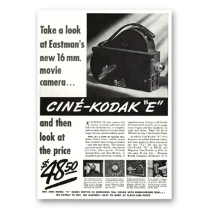 1937 Cine Kodak E Camera Print Ad | 16mm Movie