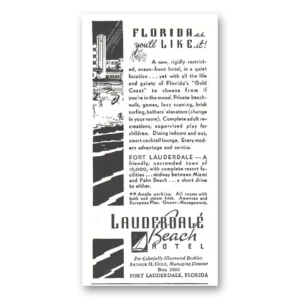 1937 Lauderdale Beach Hotel Print Ad | Florida