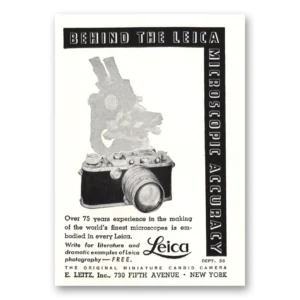 1937 Leica Cameras Print Ad | Microscopic Accuracy