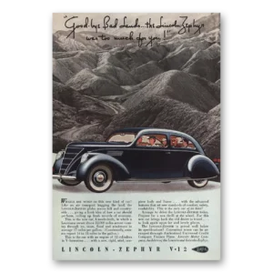 1937 Lincoln Zephyr Print Ad | Bad Lands