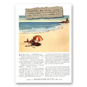 1937 Massachusetts Print Ad | Vacation Proposal