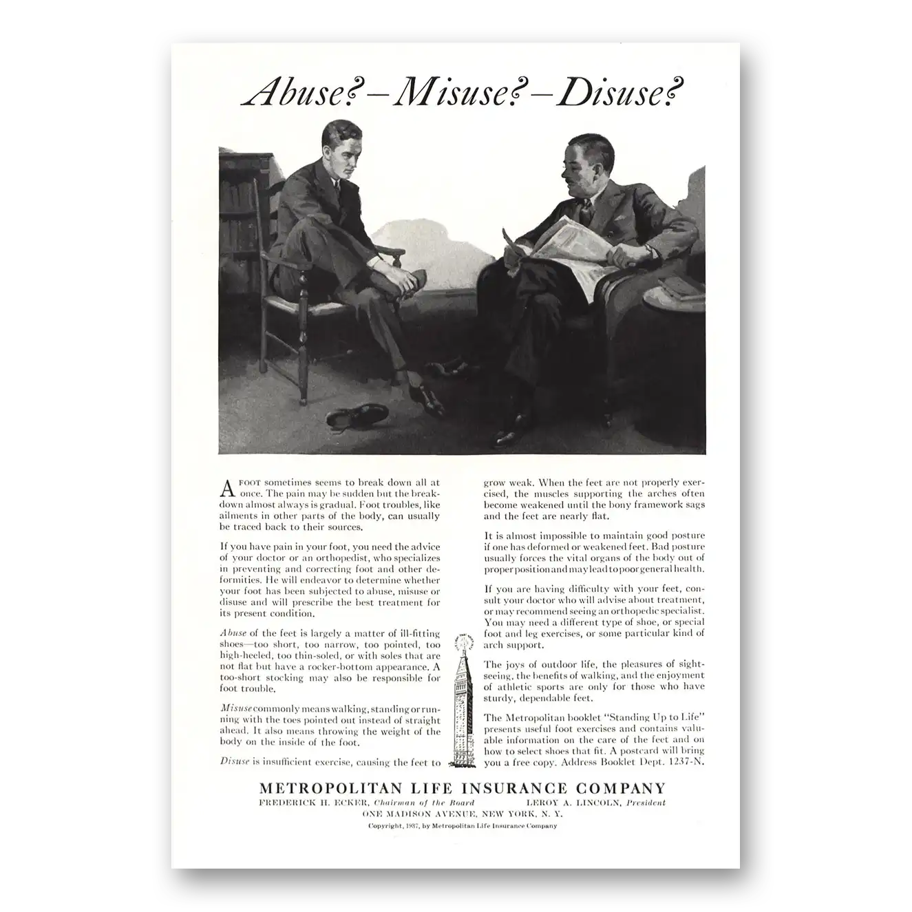 1937 Metropolitan Life Insurance Print Ad | Abuse Misuse