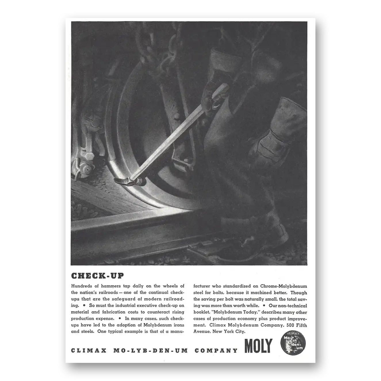 1937 Climax Molybdenum Print Ad | Check Up