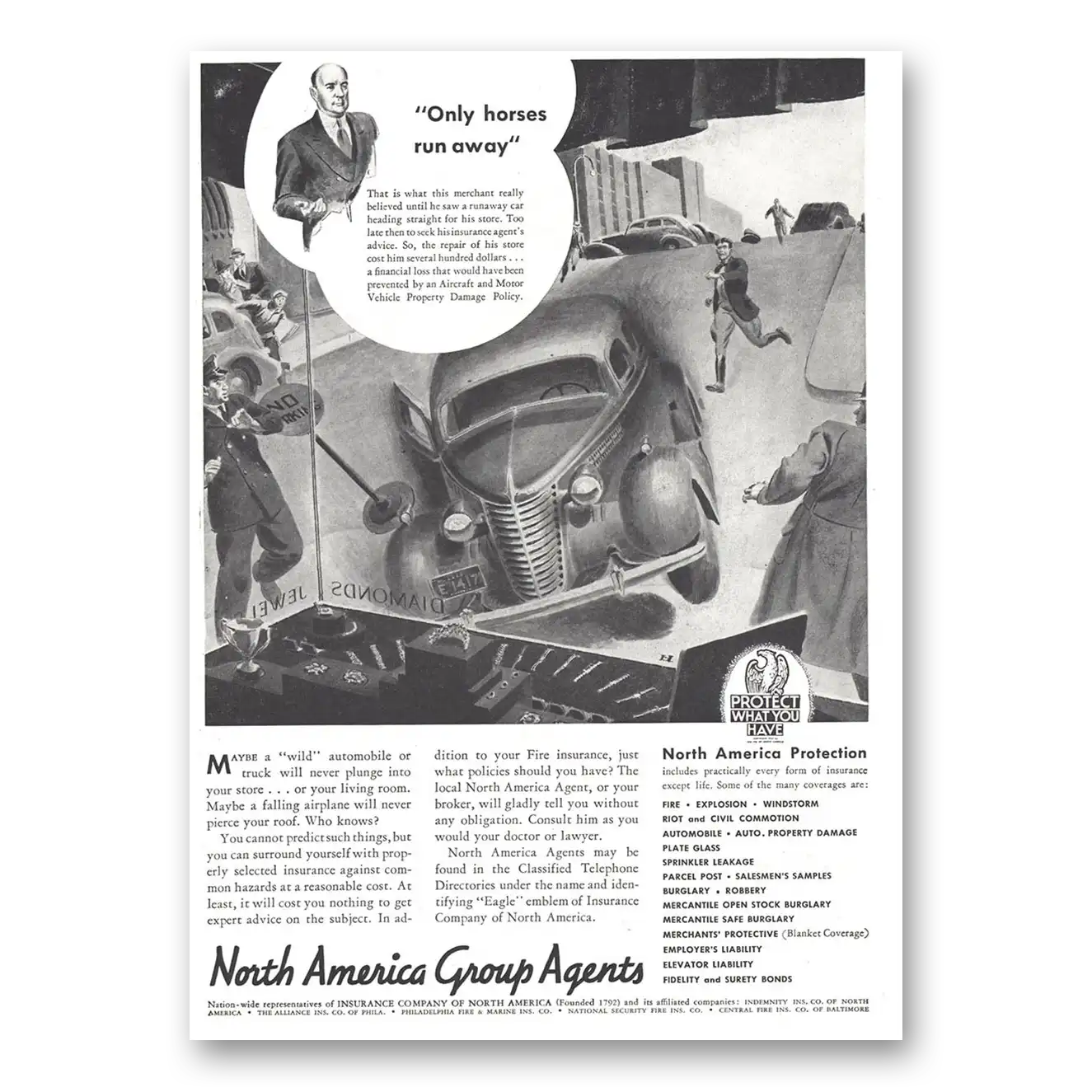1937 North America Group Agents Print Ad | Horses Run