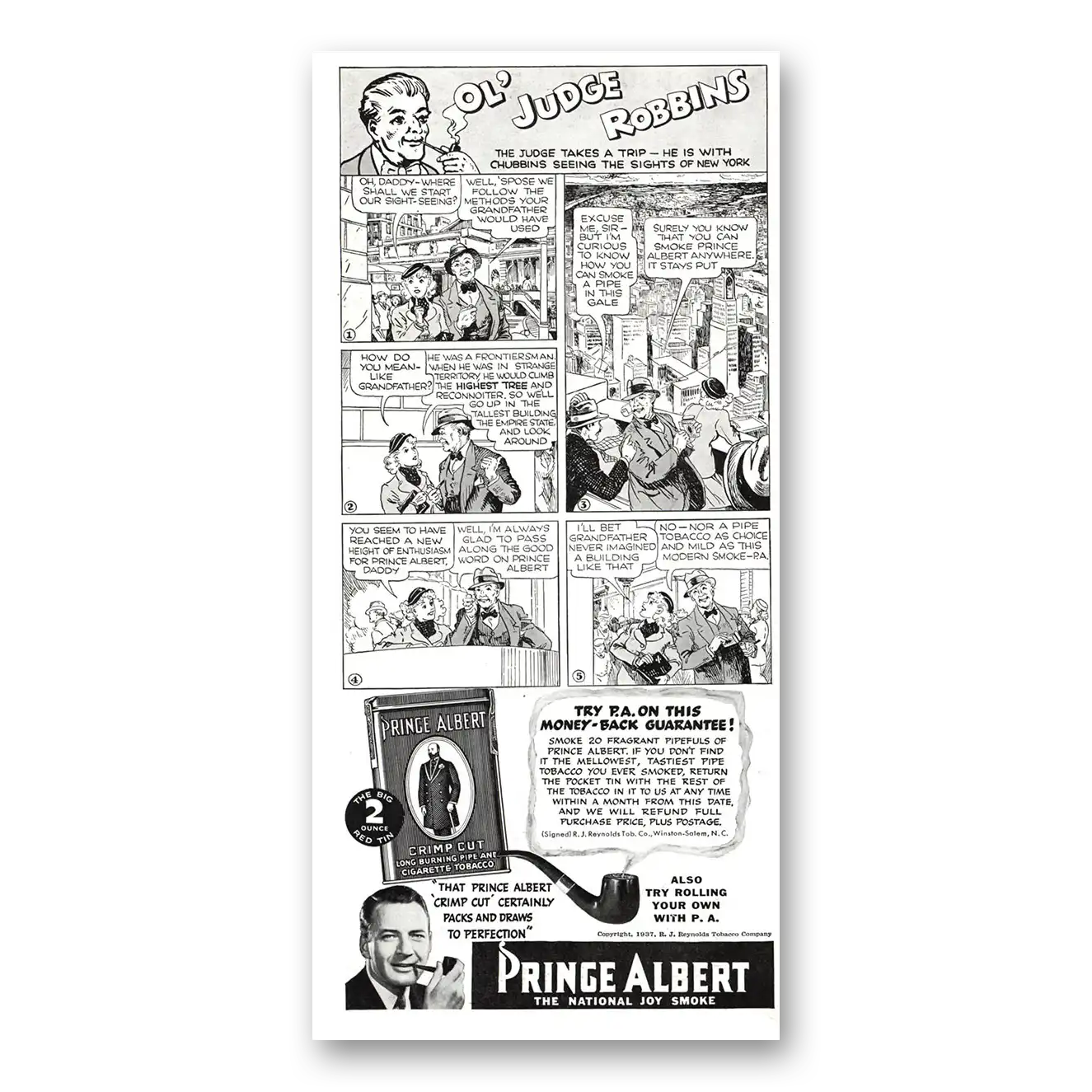 1937 Prince Albert Tobacco Print Ad | Ol Judge Robbins